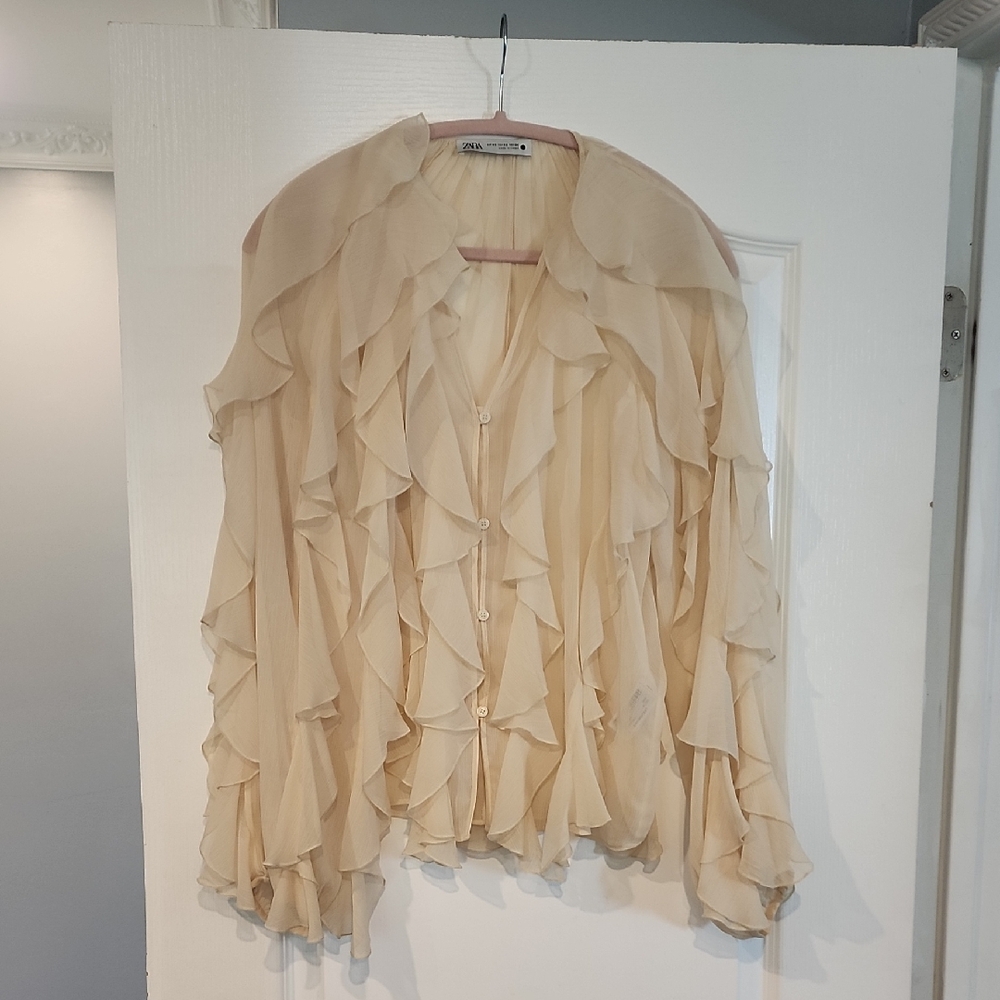 Elegant Cream Ruffled Blouse